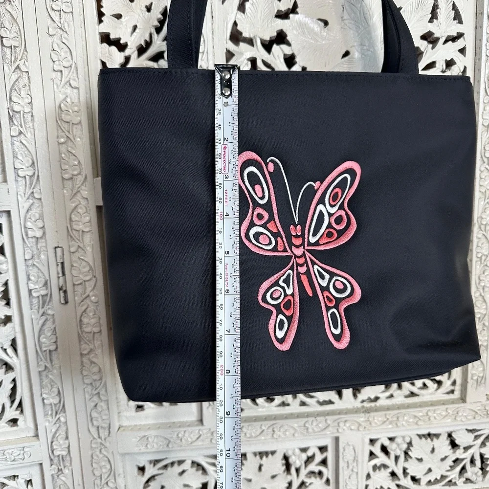 Bob Mackie Wearable Art Embroidered Pink & Black Butterfly Small Tote Bag‎